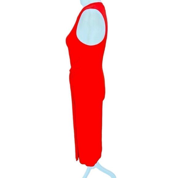 Topshop sleeveless red midi dress, front knot, faux wrap skirt size 4 - Picture 4 of 6